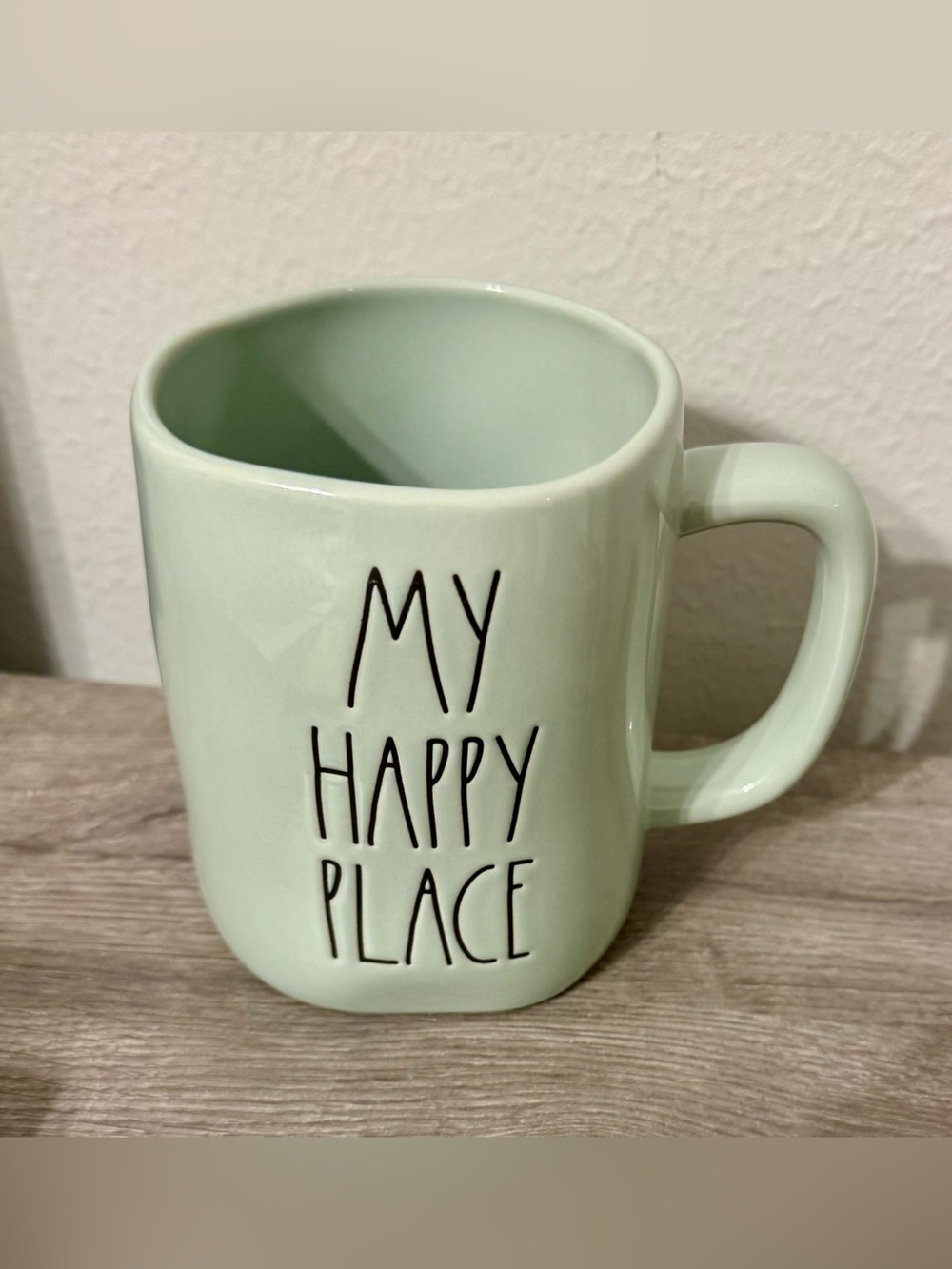 Rae Dunn "MY HAPPY PLACE" mug (mint green, Artisan Collection). This Rae Dunn mu